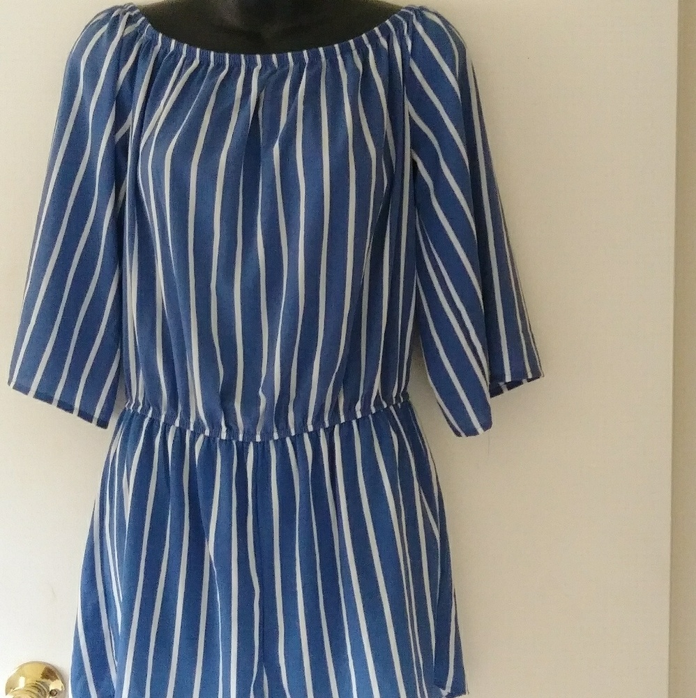 Blue&white stripped off the shoulder romper
